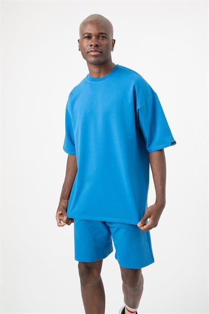 Erkek Base Oversize Saks Mavi T-Shirt - Gotham.com.tr