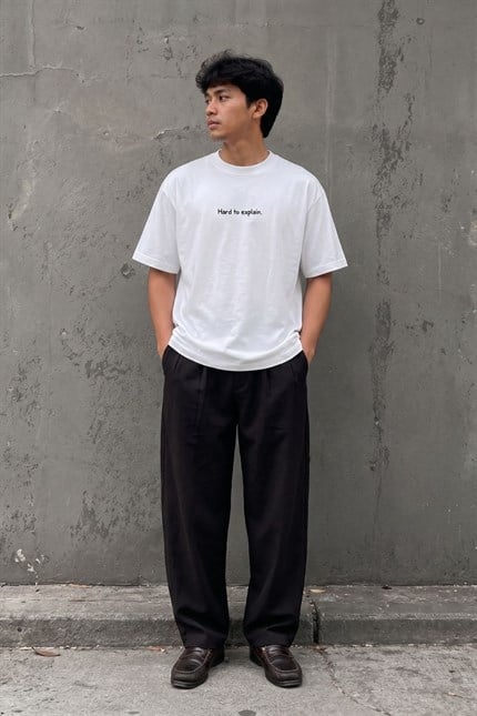 Erkek Hard To Explain Oversize Beyaz T-Shirt