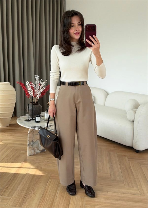 Balon Kesim Kumaş Pantolon CAMEL