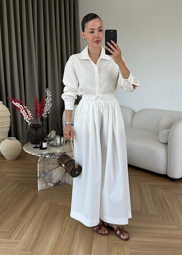 Bol Poplin Pantolon BEYAZ