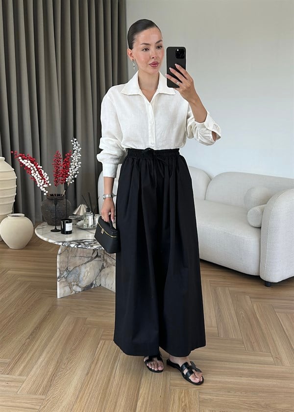 Bol Poplin Pantolon SİYAH