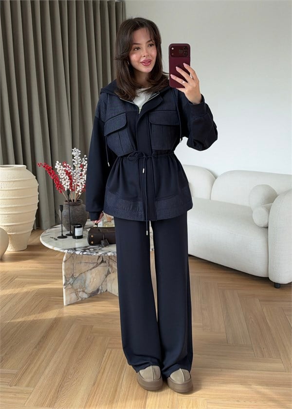 Denim Detaylı Eşofman Takım LACİVERT