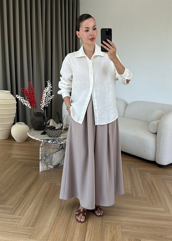 Etekli Krep Pantolon VİZON