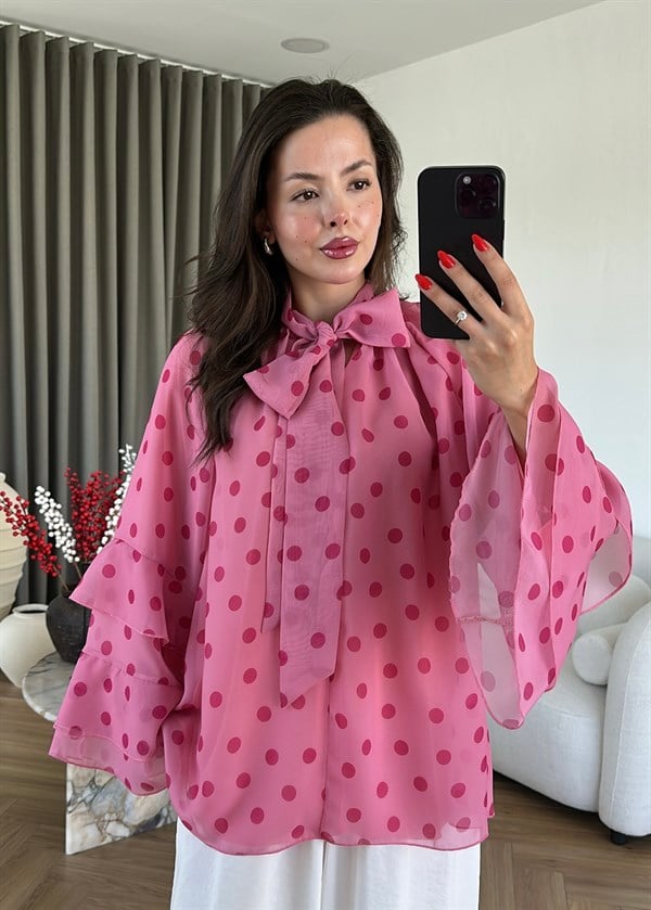 Fordy Puantiyeli Şifon Gömlek PEMBE