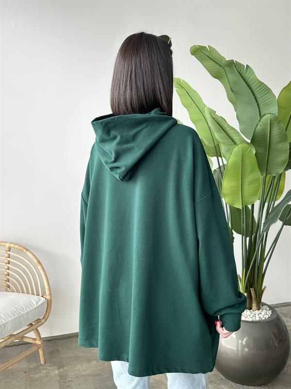 İki İplik Kapüşonlu Sweatshirt ZÜMRÜT