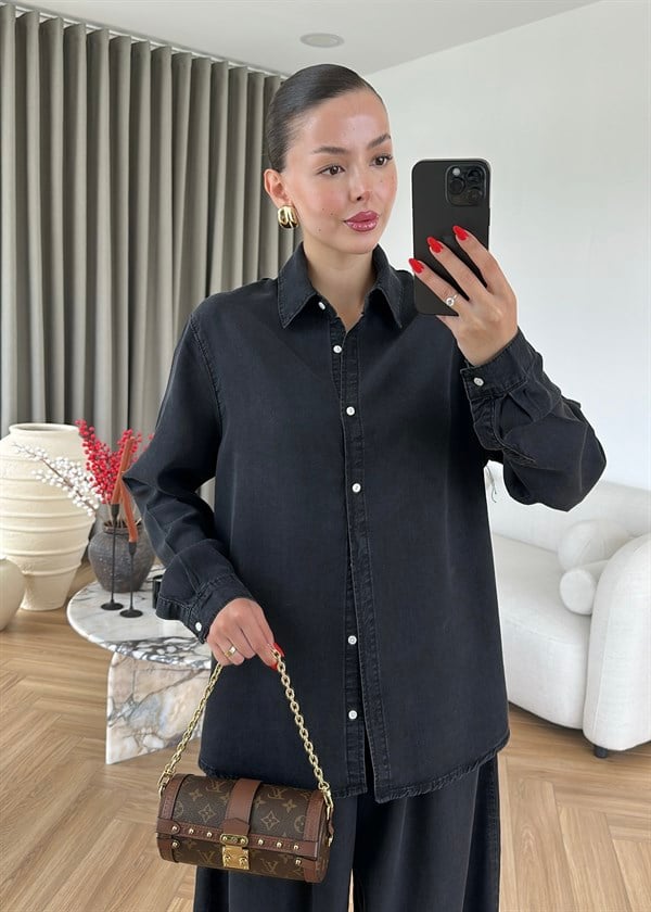 Liora Denim Tensel Gömlek SİYAH