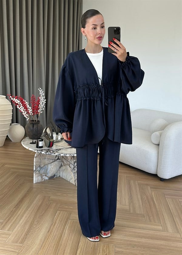Robalı Kimono Ceket Takım LACİVERT