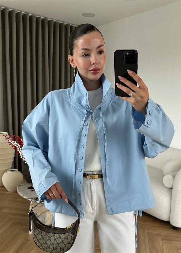 Sık Düğmeli Poplin Ceket BEBE MAVİ