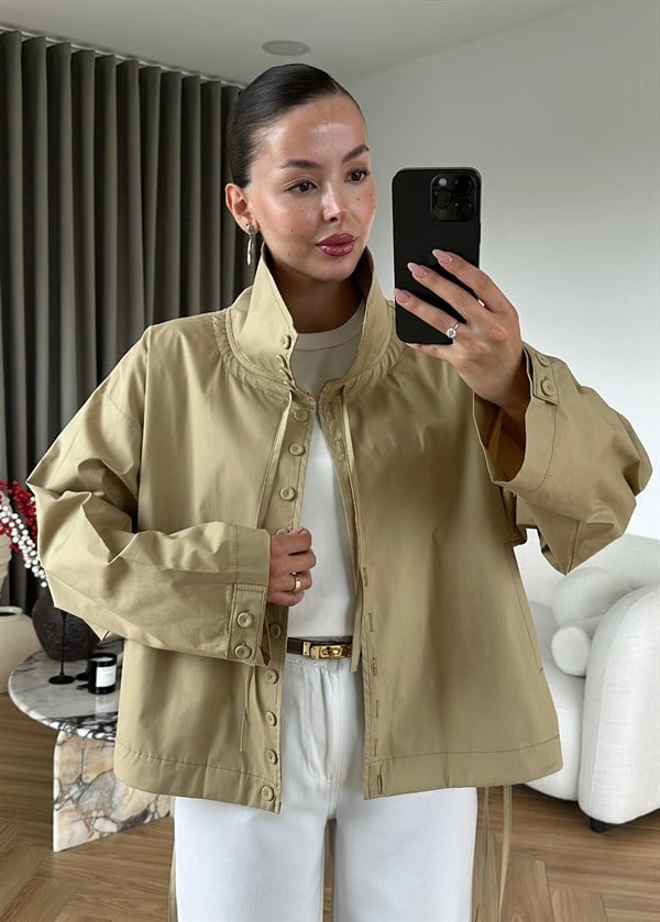 Sık Düğmeli Poplin Ceket CAMEL