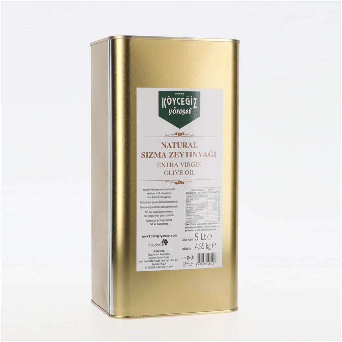 Köyceğiz Yöresel Naturel Sızma Zeytinyağı 5 Litre Teneke