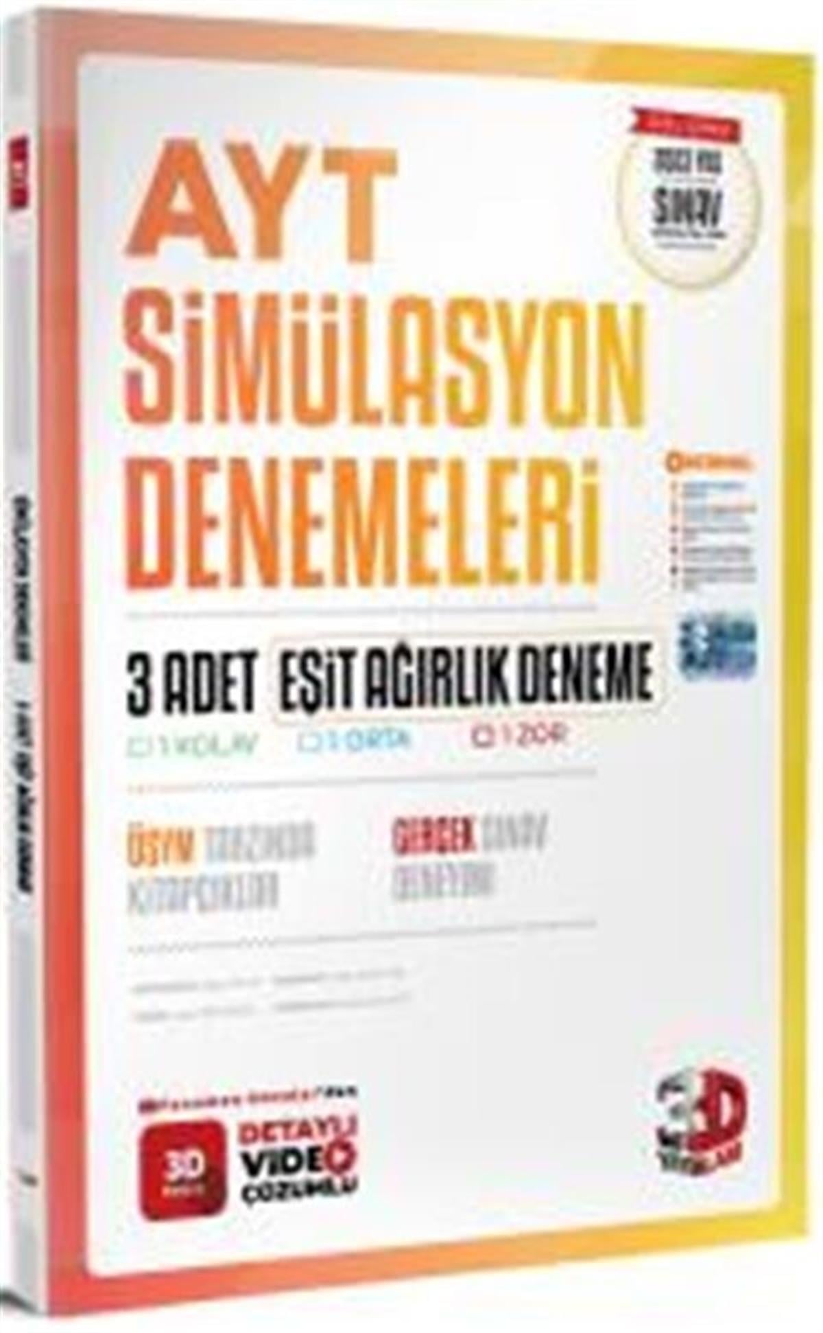 3D Yayınları AYT Eşit Ağırlık 3 lü Simülasyon Genel Deneme