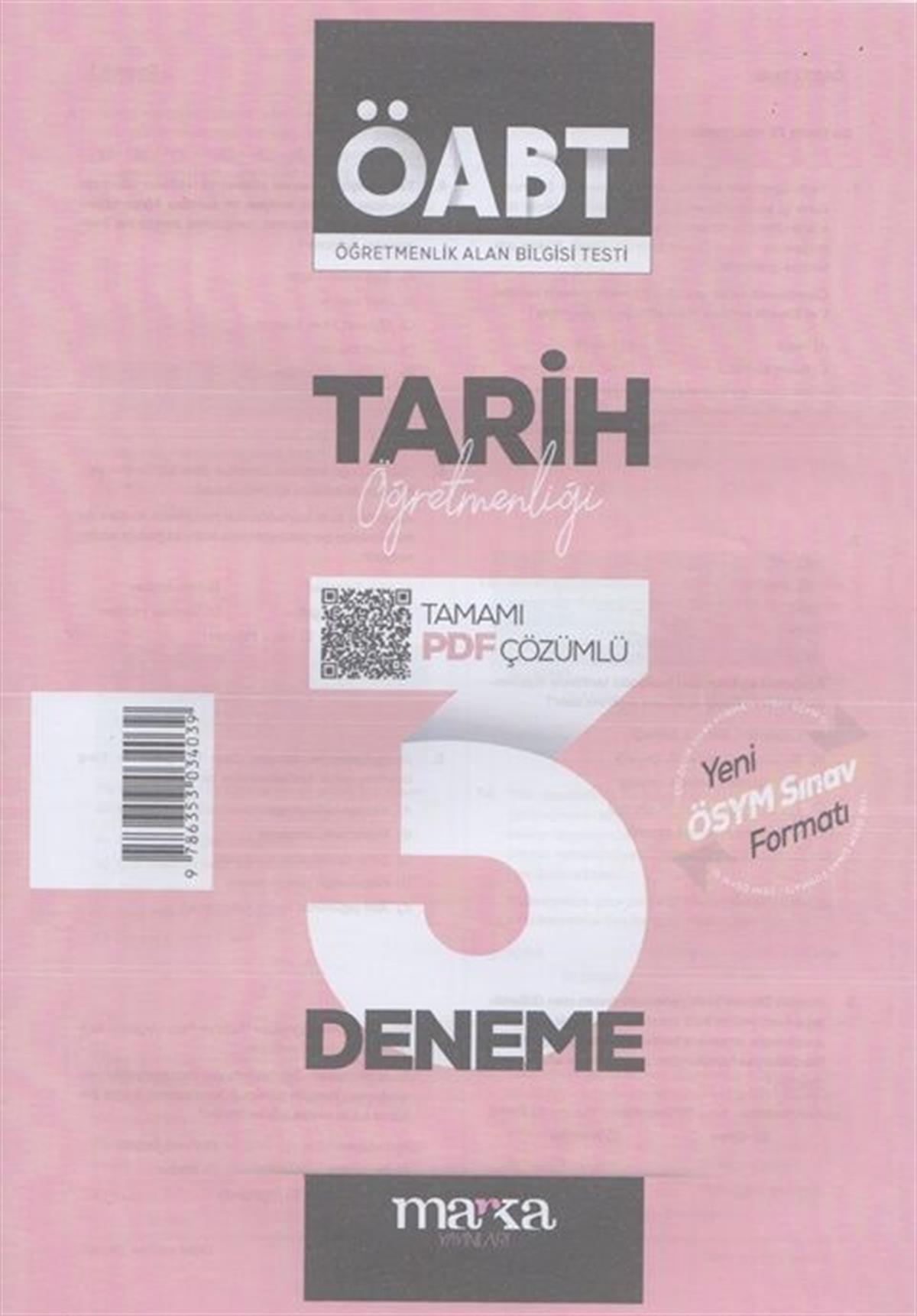 Marka Yayınları ÖABT Tarih Öğretmenliği 3 Deneme