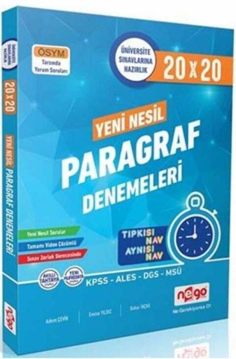 Nego Yayınları KPSS ALES DGS MSÜ Paragraf Video Çözümlü 20x20 Branş Denemeleri
