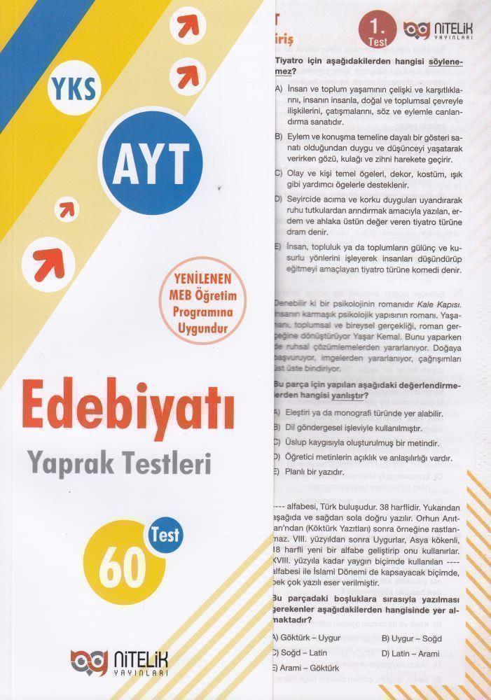 Nitelik Yayınları AYT Sınıf Edebiyat 60 Yaprak Test