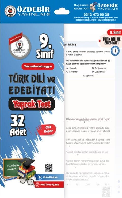 Özdebir Yayınları 9. Sınıf Türk Dili ve Edebiyatı Yaprak Test