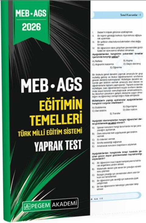 Pegem Akademi 2026 MEB AGS Eğitimin Temelleri Türk Milli Eğitim Sistemi Yaprak Test