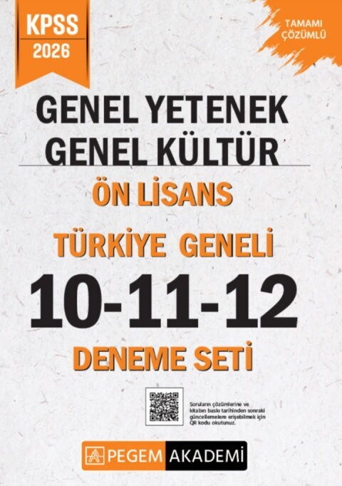 Pegem Yayınları 2026 KPSS Genel Yetenek Genel Kültür Ön Lisans Tamamı Çözümlü Türkiye Geneli 10-11-12 Deneme Seti