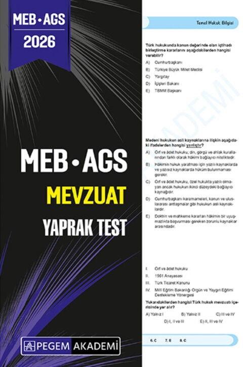 Pegem Yayınları 2026 MEB AGS Mevzuat Yaprak Test