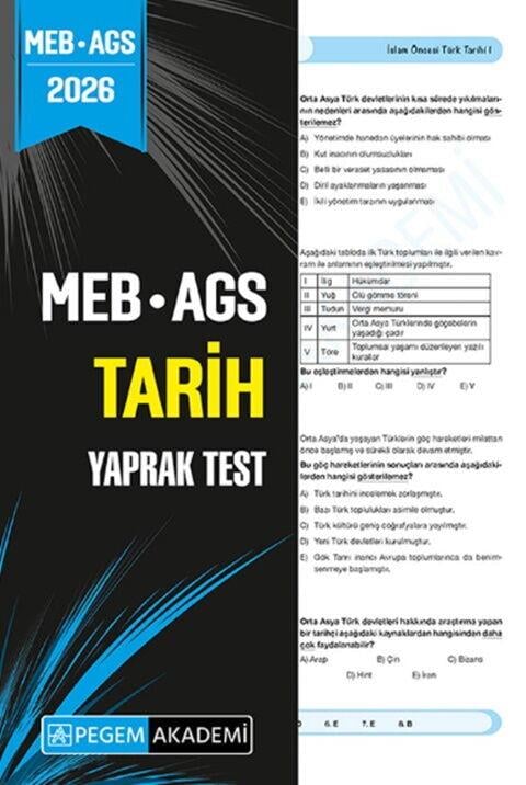 Pegem Yayınları 2026 MEB AGS Tarih Yaprak Test