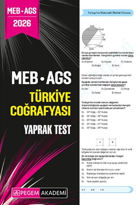 Pegem Yayınları 2026 MEB AGS Türkiye Coğrafyası Yaprak Test