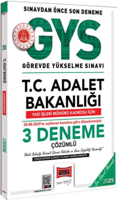 Yargı Yayınları 2025 T.C. Adalet Bakanlığı Yazı İşleri Müdürü Kadrosu İçin 3 Deneme