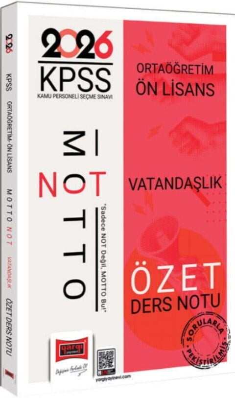 Yargı Yayınları 2026 KPSS Ortaöğretim Ön Lisans Motto Serisi Vatandaşlık Özet Ders Notu