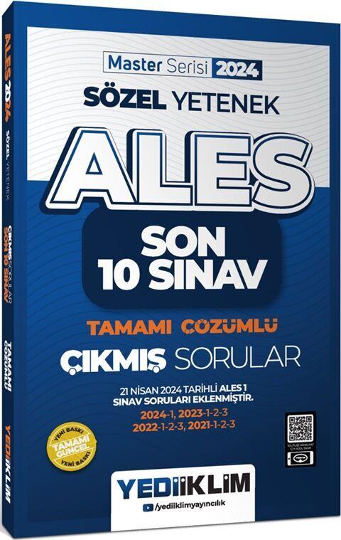 Yediiklim Yayınları 2024 ALES Sözel Yetenek Son 10 Sınav Tamamı Çözümlü Çıkmış Sorular