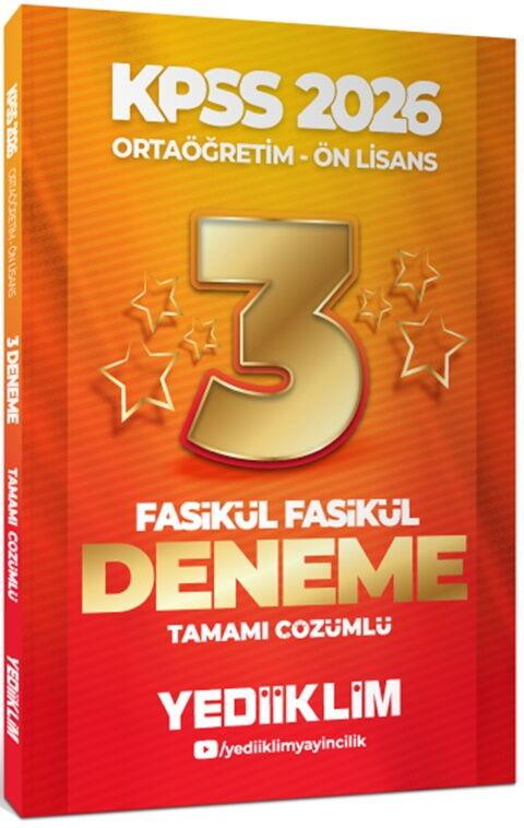Yediiklim Yayınları 2026 KPSS Ortaöğretim Önlisans Genel Yetenek Genel Kültür Tamamı Çözümlü 3 Yıldız Fasikül Deneme