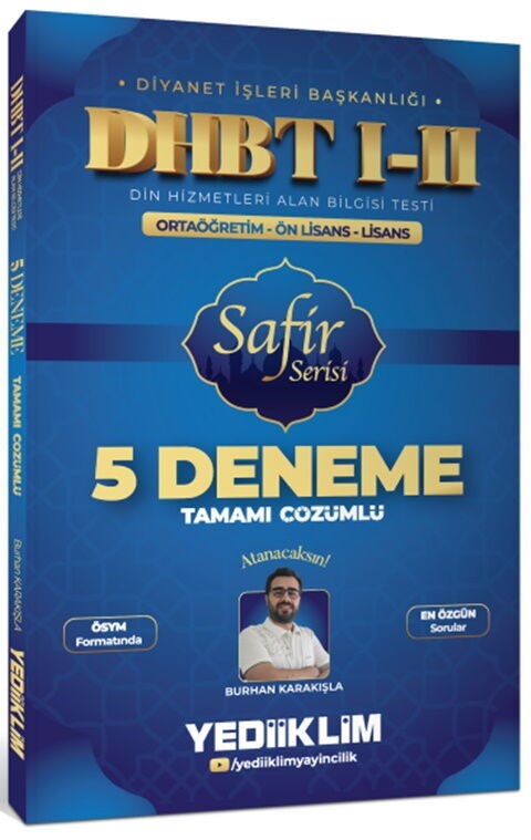 Yediiklim Yayınları DHBT I-II Ortaöğretim - Ön Lisans - Lisans Safir Serisi Tamamı Çözümlü 5 Deneme Sınavı