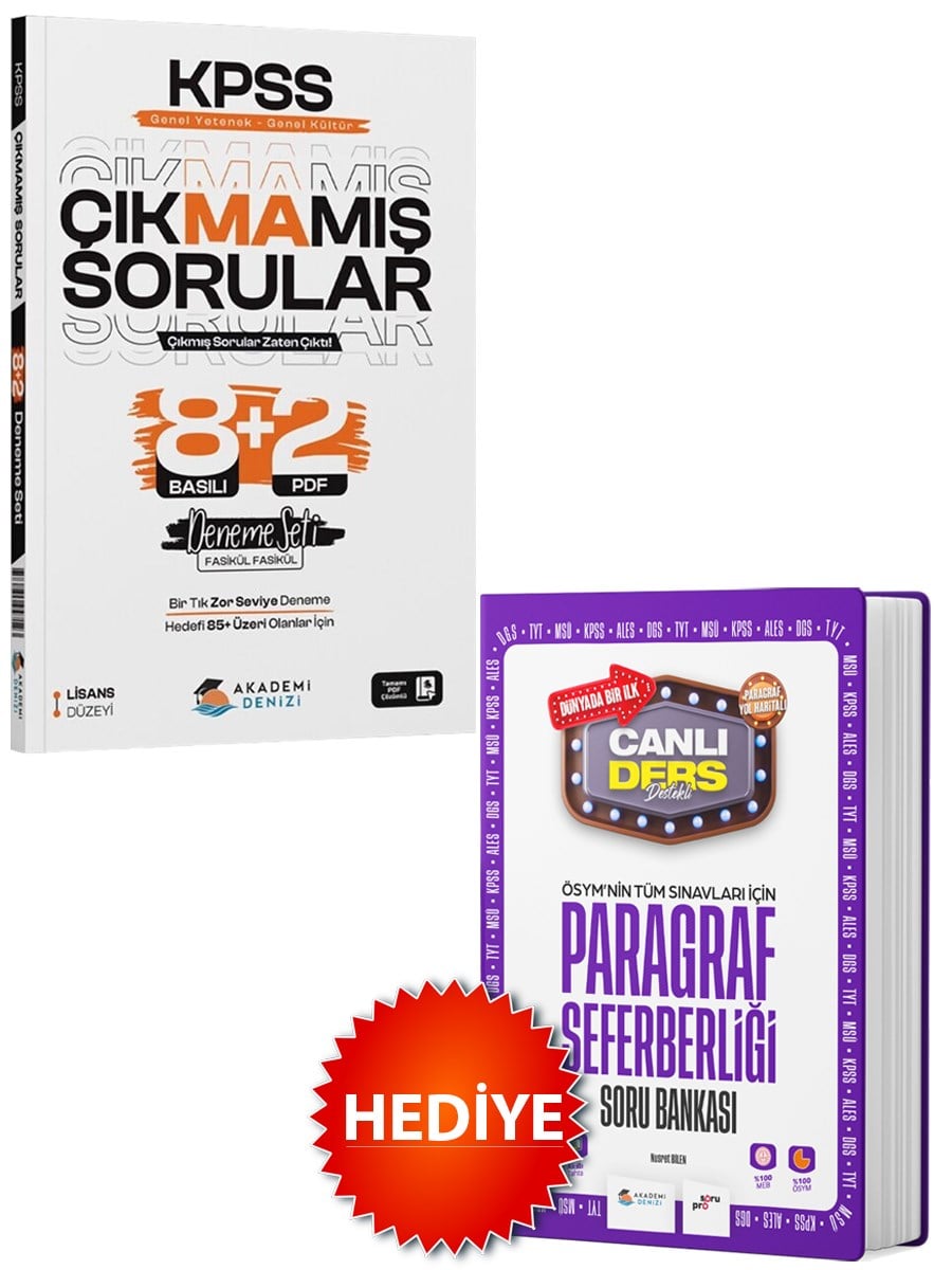 Akademi Denizi KPSS GYGK Çıkmamış Sorular 8+2 Deneme Seti+Paragraf Seferberliği Soru Bankası Hediye