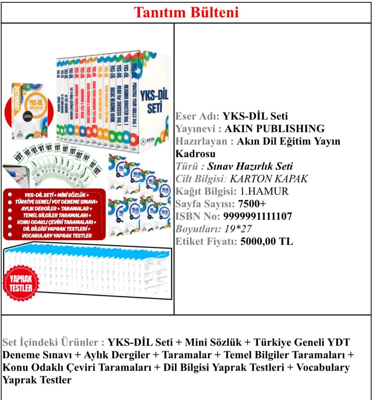 Akın Dil Eğitim YKS-DİL Seti