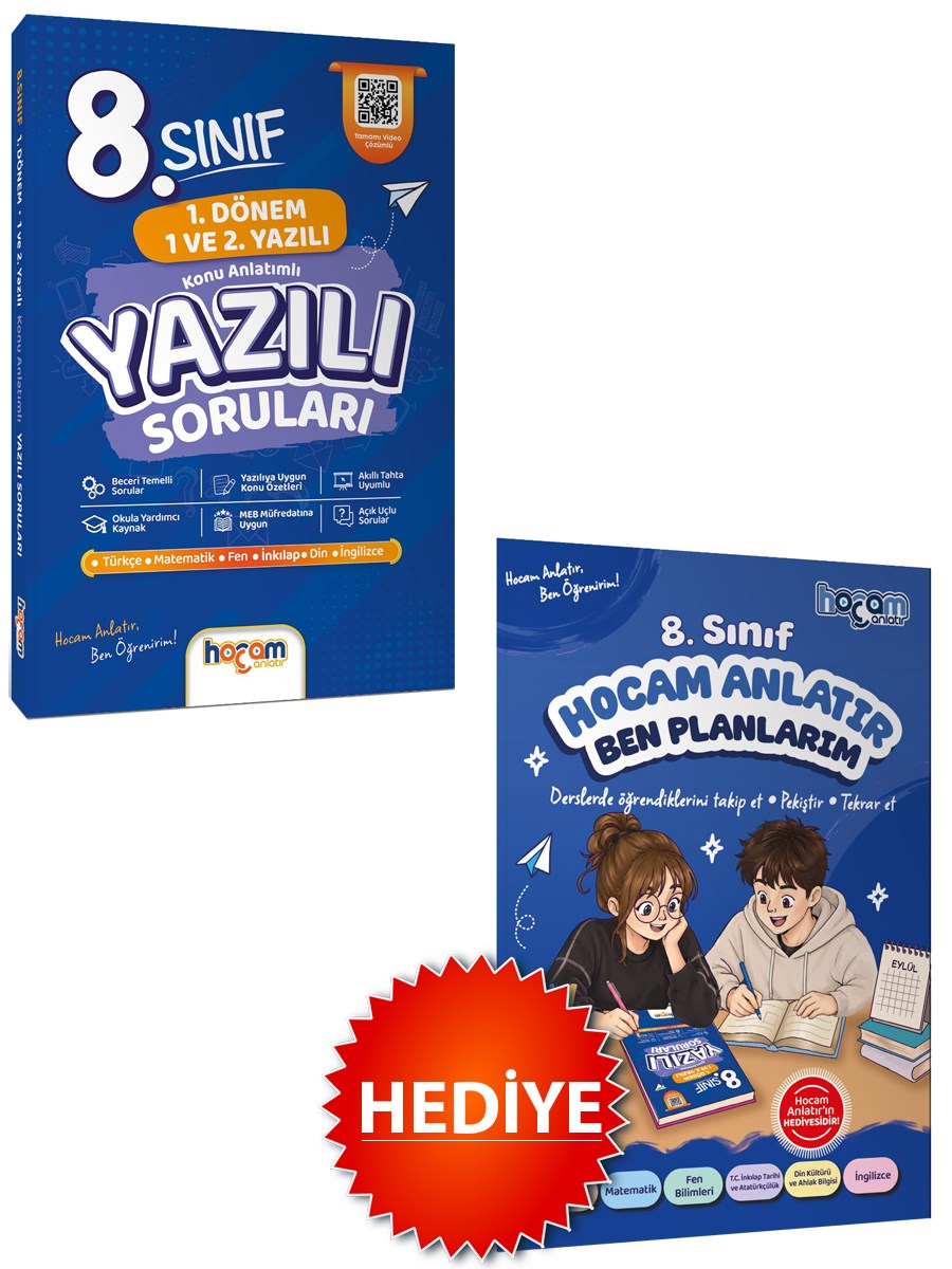 Hocam Anlatır 8. Sınıf Konu Anlatımlı Yazılı Soruları Tamamı Video Çözümlü-Hediye Planlama Kitapçığı