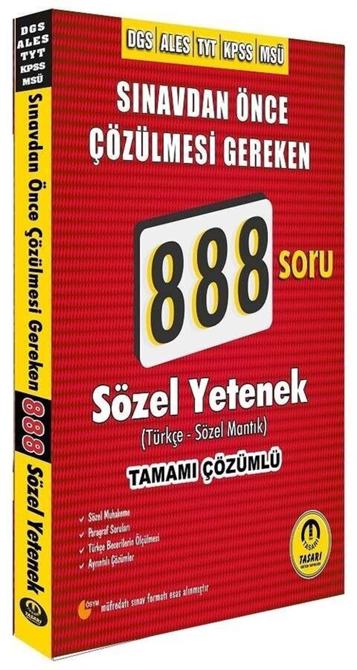 Tasarı Eğitim Yayınları DGS ALES TYT KPSS MSÜ Sözel Yetenek 888 Soru Bankası Tamamı Çözümlü