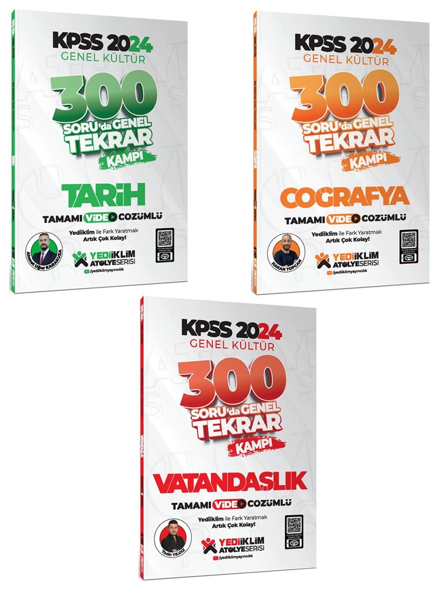 Yediiklim 2024 Kpss Gk Tarih-Coğrafya-Vatandaşlık 300 Soruda Tamamı Video Çözümlü Genel Tekrar Kampı (3 Kitap)