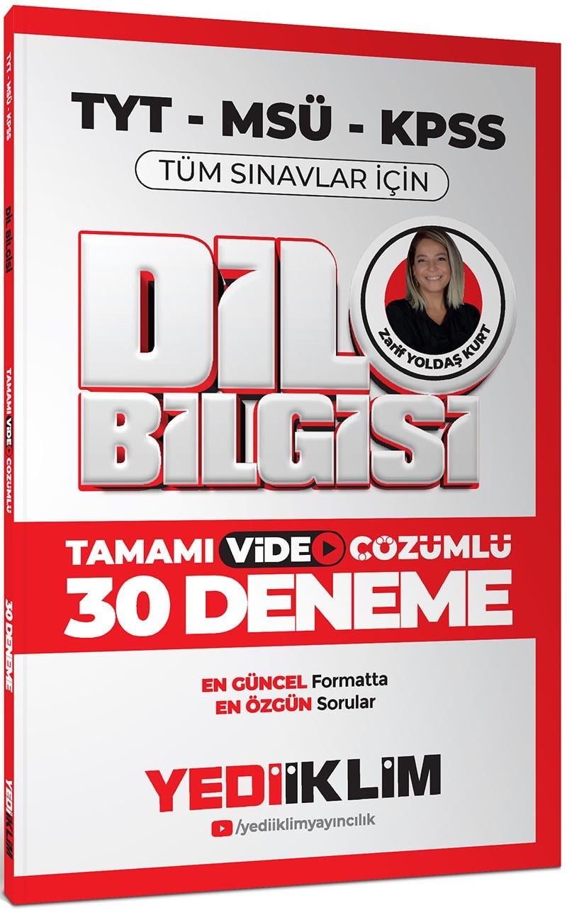 Yediiklim 2025 KPSS MSÜ TYT Dil Bilgisi Tamamı Video Çözümlü Tüm Sınavlar için 30 Deneme