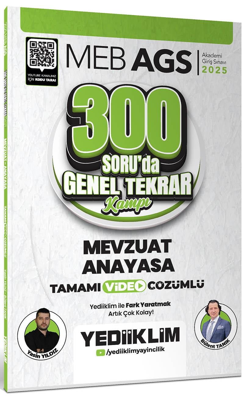 Yediiklim 2025 MEB AGS Mevzuat Anayasa 300 Soruda Tamamı Video Çözümlü Genel Tekrar Kamp