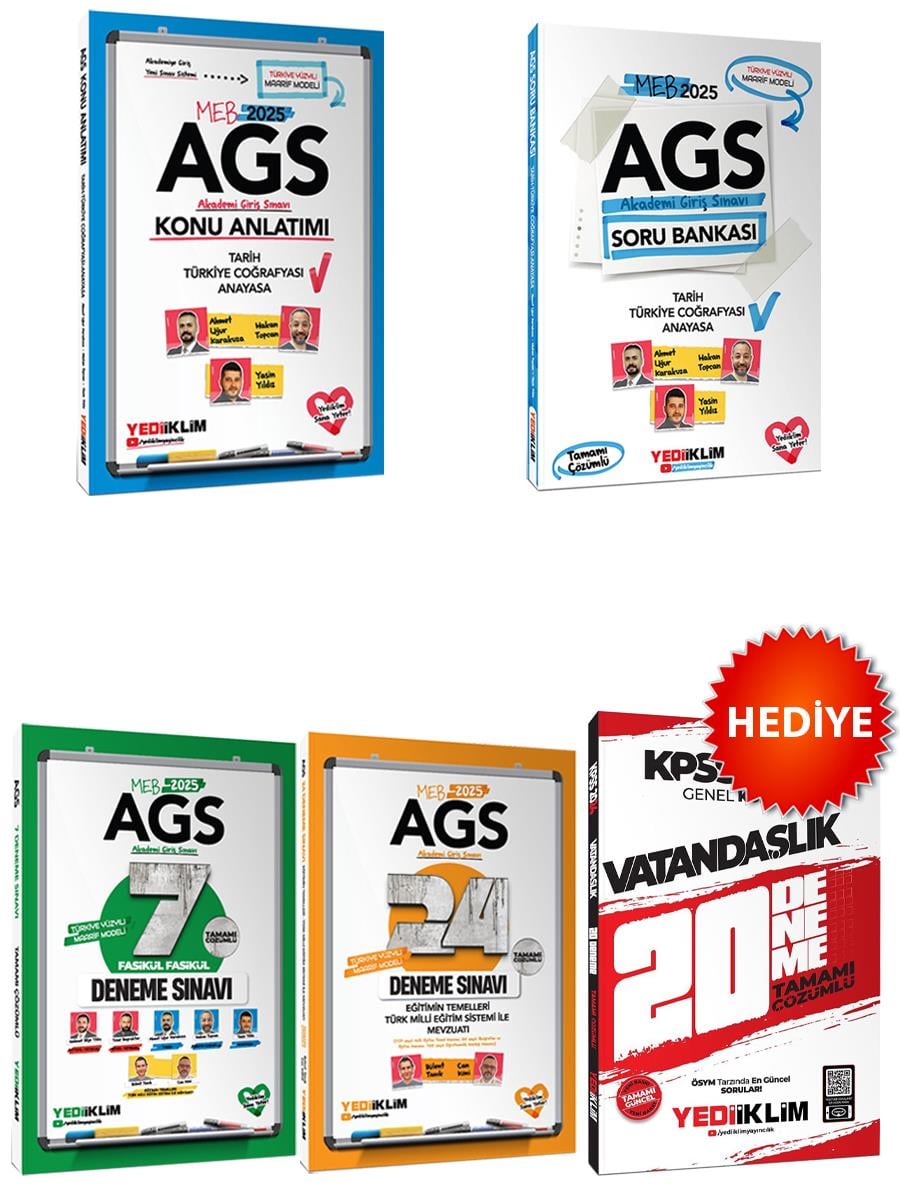 Yediiklim 2025 MEB AGS Tarih Türkiye Coğrafyası Anayasa Konu Soru 7 Deneme 24 Deneme ve Vatandaşlık Deneme Hediye