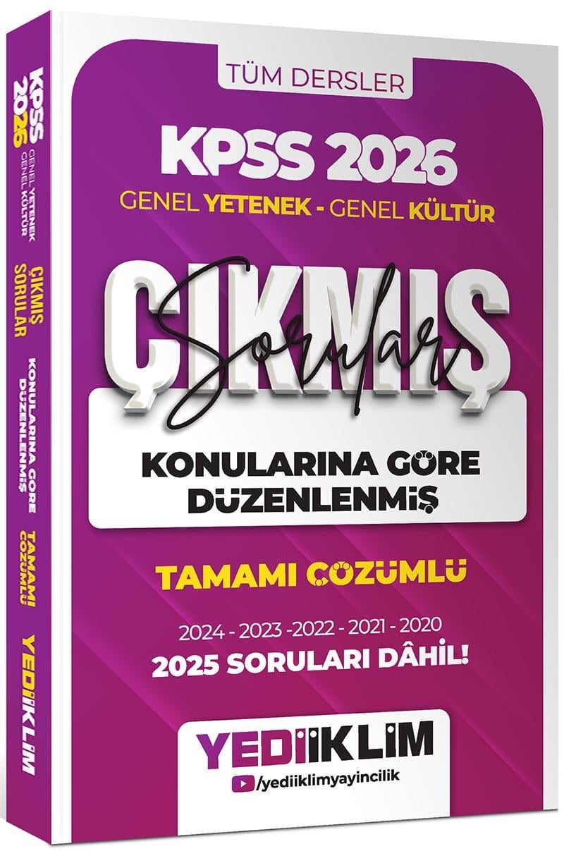 Yediiklim 2026 KPSS Genel Yetenek Genel Kültür Konularına Göre Düzenlenmiş Tamamı Çözümlü Çıkmış Sorular