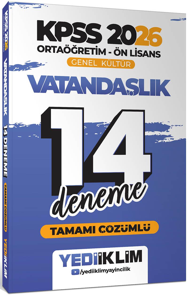Yediiklim 2026 KPSS Ortaöğretim Ön Lisans Genel Kültür Vatandaşlık Tamamı Çözümlü 14 Deneme