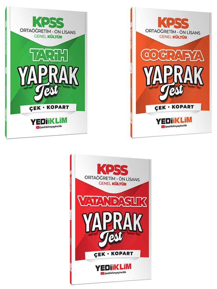 Yediiklim 2026 KPSS Ortaöğretim Ön Lisans Genel Kültür Çek Kopart Yaprak Test 3 lü Set