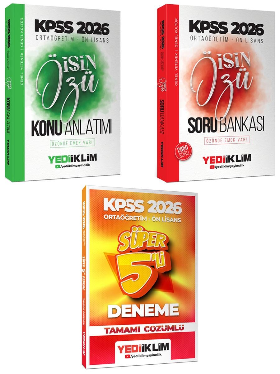 Yediiklim 2026 KPSS Ortaöğretim Ön Lisans İŞİN ÖZÜ Konu-Soru-Süper 5 Deneme 3 lü Set