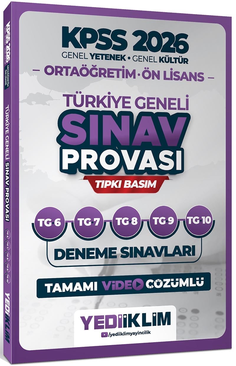 Yediiklim 2026 KPSS Ortaöğretim Ön Lisans GY-GK Türkiye Geneli Sınav Provası Tıpkı Basım 6-7-8-9-10 Deneme Sınavları Tamamı Video Çözümlü