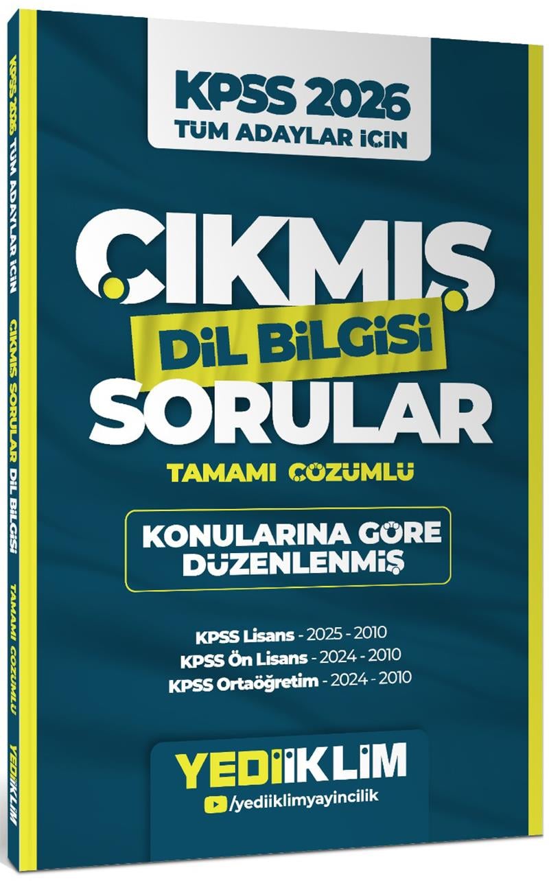 Yediiklim 2026 KPSS Tüm Adaylar İçin Dil Bilgisi Tamamı Çözümlü Çıkmış Sorular Konularına Göre Düzenlenmiş
