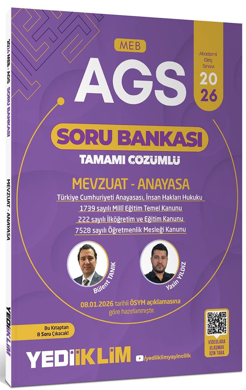 Yediiklim 2026 MEB AGS Mevzuat ve Anayasa Tamamı Çözümlü Soru Bankası
