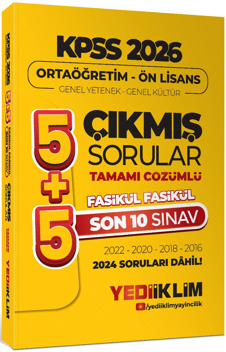 Yediiklim 2026 Ortaöğretim Ön Lisans Genel Yetenek Genel Kültür 5+5 Tamamı Çözümlü Son 10 Sınav Fasikül Fasikül Çıkmış Sorular