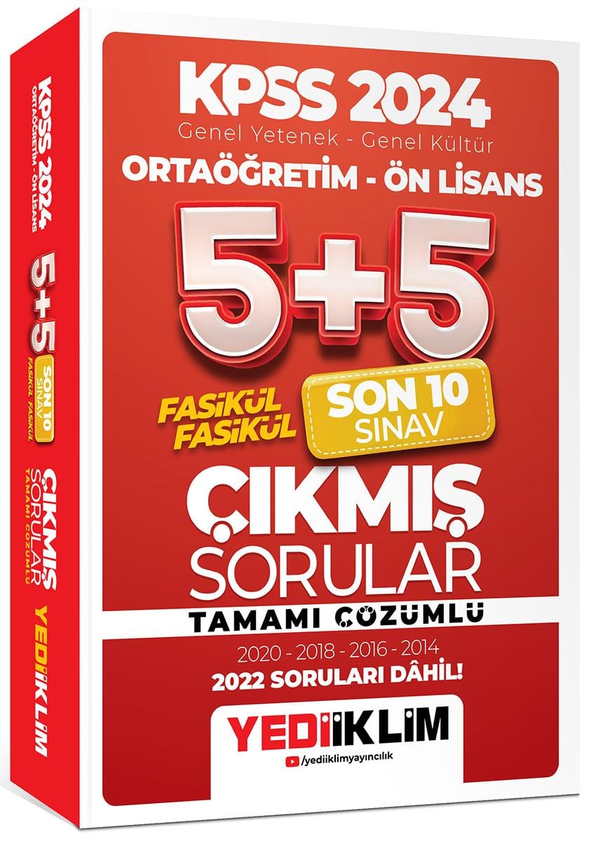 Yediiklim KPSS 2024 Genel Yetenek Genel Kültür Ortaöğretim Ön Lisans Fasikül Fasikül Son 10 Sınav Çıkmış Sorular Tamamı Çözümlü