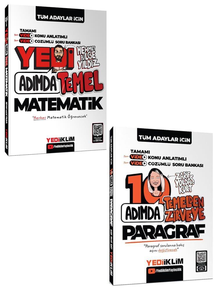 Yediiklim Tüm Adaylar için 7 Adımda Temel Matematik ve 10 Adımda Paragraf Konu Anlatımlı Video Çözümlü Soru Bankası 