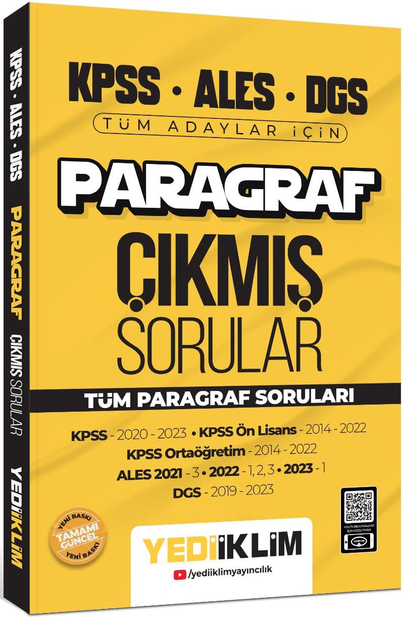Yediiklim Yayınları 2024 KPSS ALES DGS Paragraf Konularına Göre Tamamı Çözümlü Çıkmış Sorular