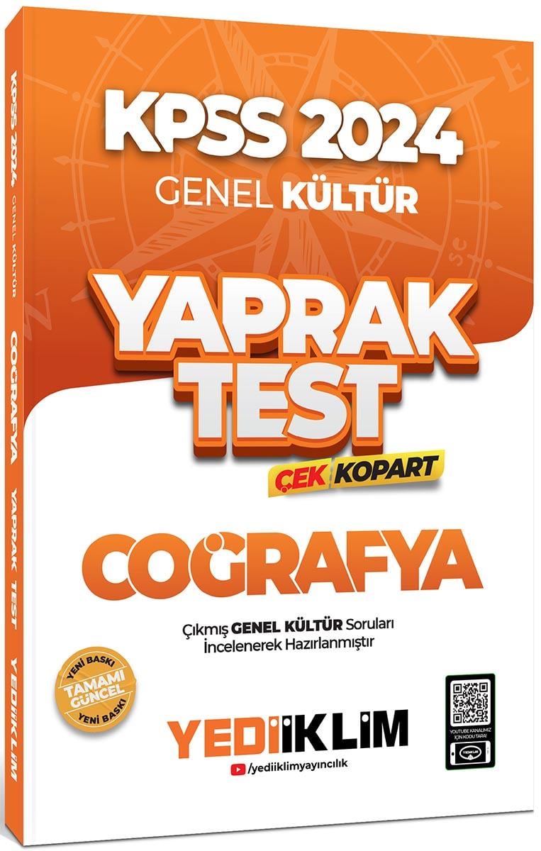 Yediiklim Yayınları 2024 KPSS Genel Kültür Coğrafya Çek Kopart Yaprak Test