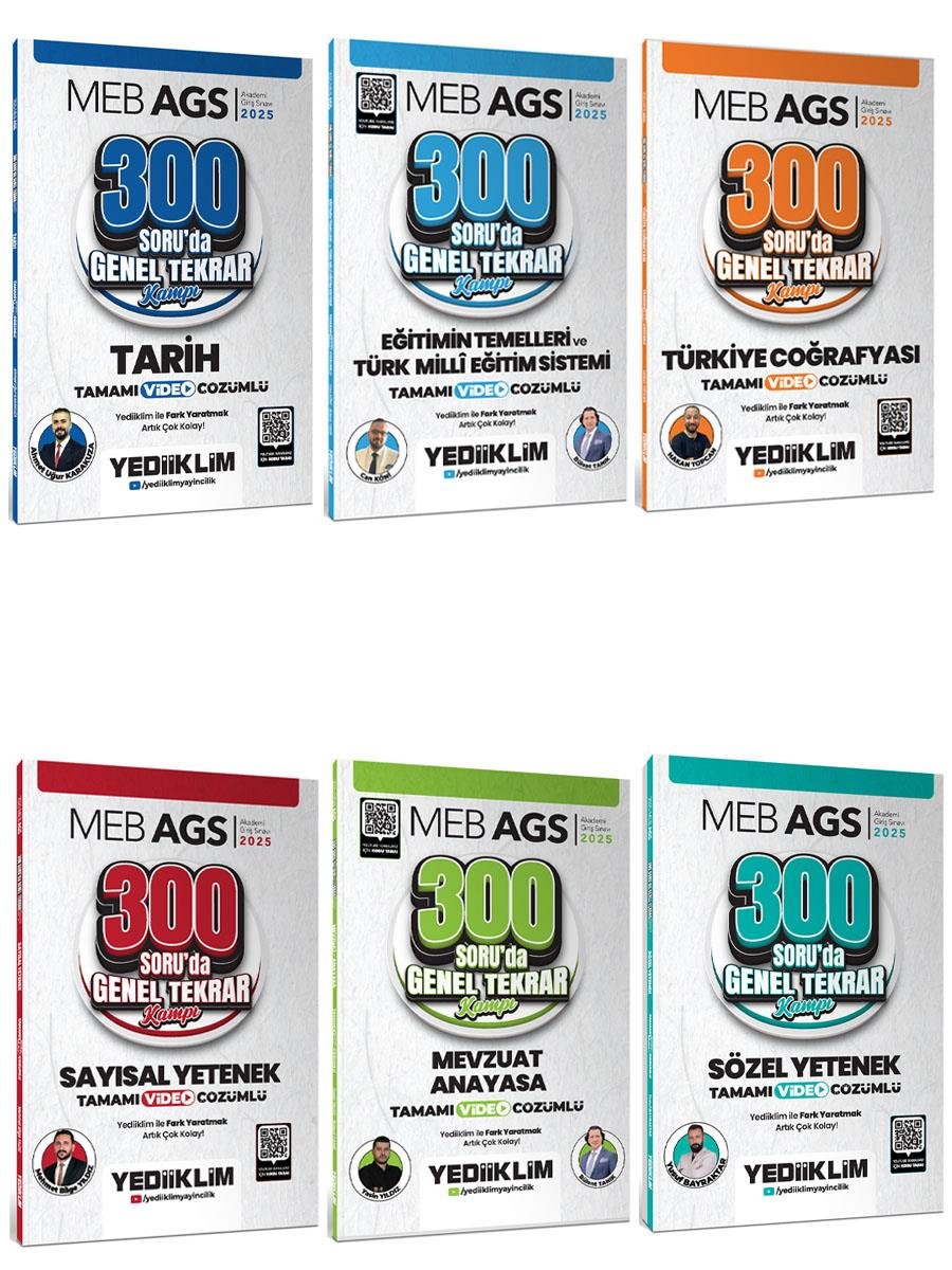 Yediiklim Yayınları 2025 MEB AGS 300 Soruda Tamamı Vido Çözümlü Genel Tekrar Kampı 6 lı Set
